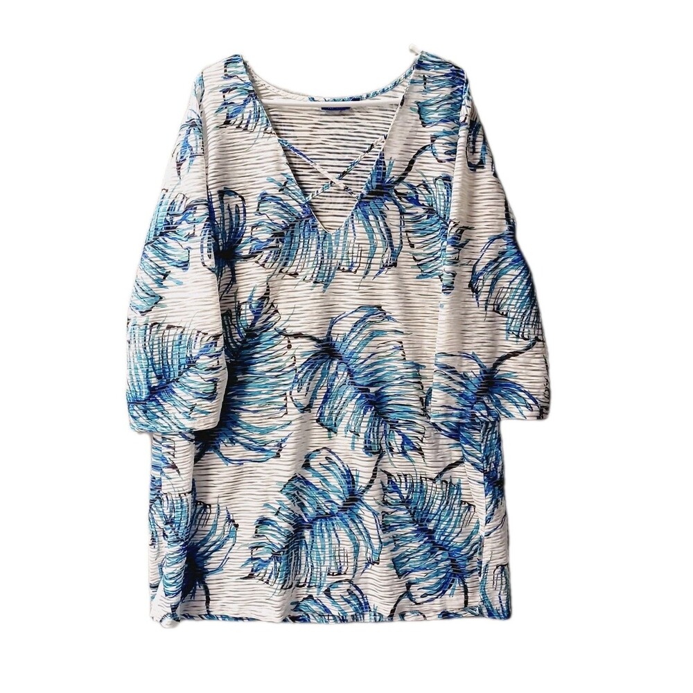 Apt 9 Swimsuit Cover Up 2XL Pullover Palm Semi Sheer Blue Green White